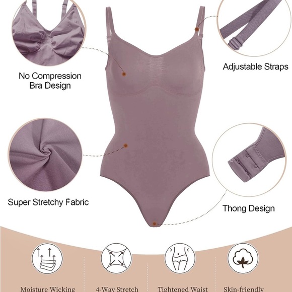 Taupe Thong Body suit Shapewear - Picture 4 of 4